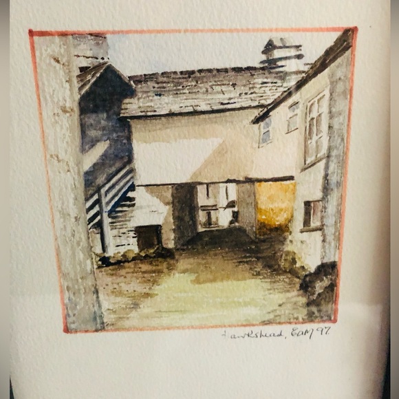 Watercolour, Hawkshead, Cumbria UK signed Eam 97. 11 1/2” x 9 3/4” framed - Picture 2 of 6